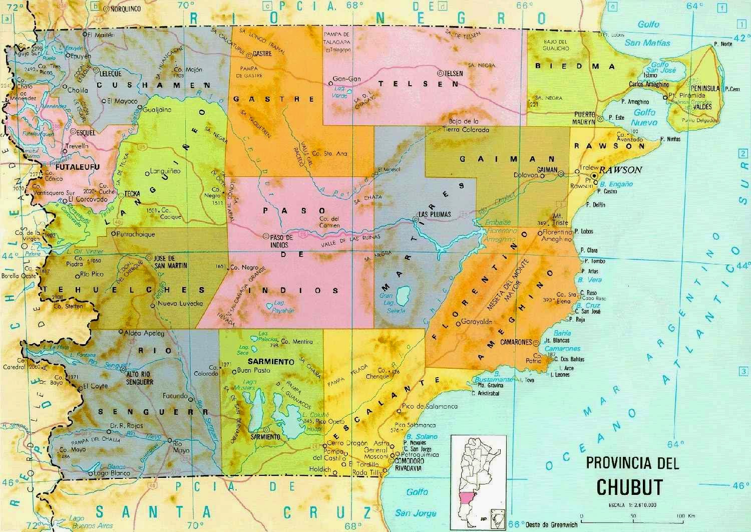 División departamental del Territorio Nacional del Chubut actual