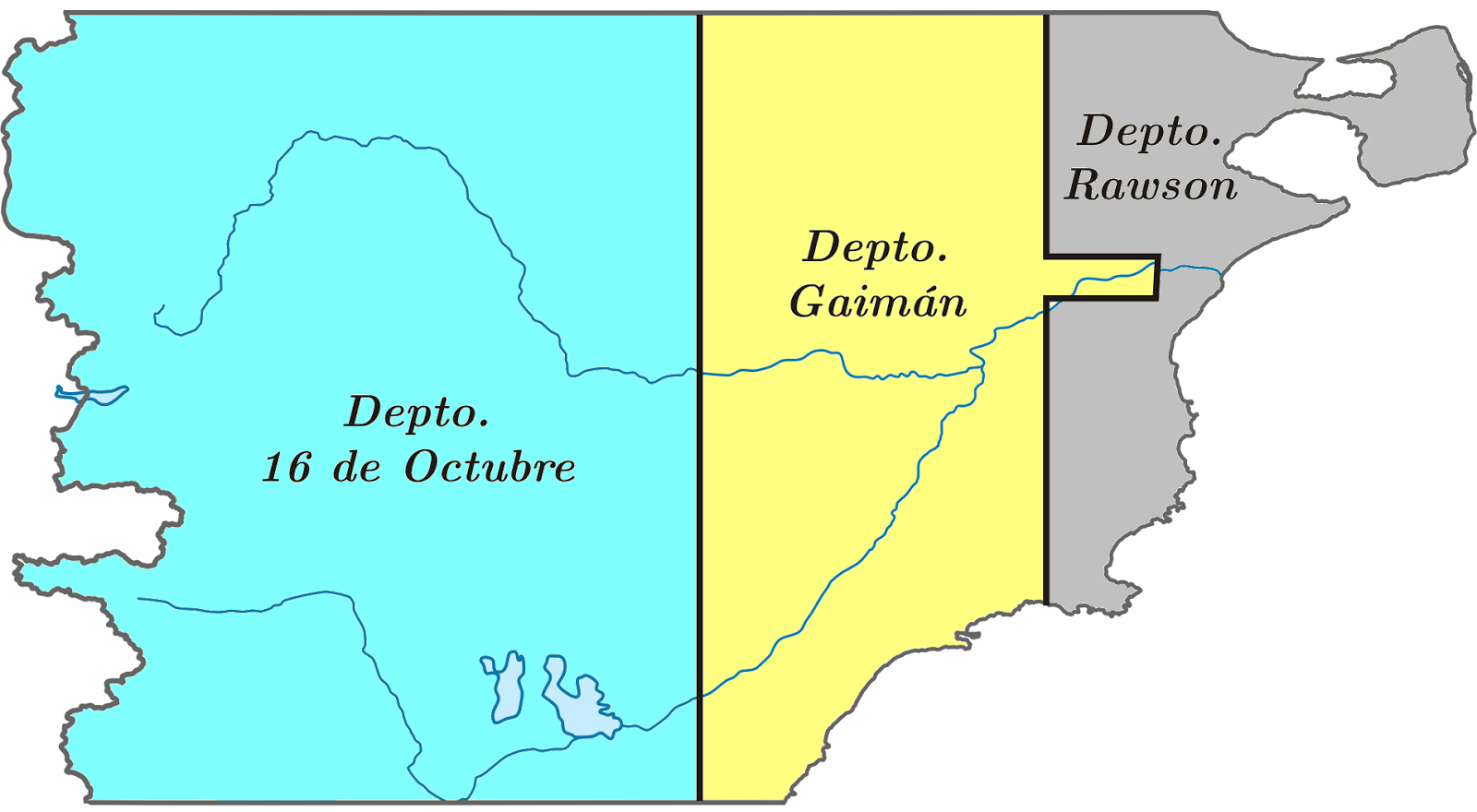 División departamental del Territorio Nacional del Chubut: departamentos de Rawson, Gaimán y 16 de Octubre